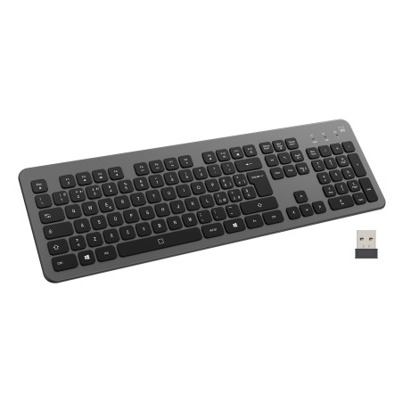Ewent EW3296 EW3296, Completo (100%), Inalámbrico, RF inalámbrica + USB, Interruptor de membrana, QWERTY, Negro, Gris