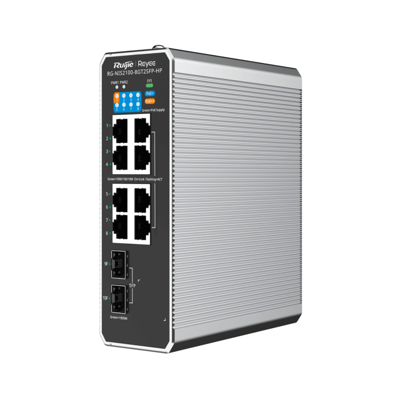 Ruijie Networks RG-NIS2100-8GT2SFP-HP RG-NIS2100, Gestionado, L2, Gigabit Ethernet (10/100/1000), Energía sobre Ethernet