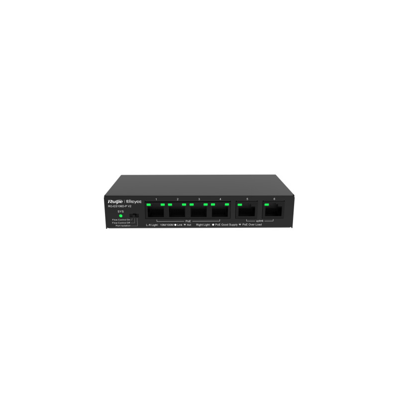 Ruijie Networks RG-ES106D-P V2 RG-ES106D-P V2, No administrado, Fast Ethernet (10/100), Energía sobre Ethernet (PoE)