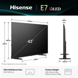 Hisense 20016387 43E77Q, 109,2 cm (43"), 3840 x 2160 Pixeles, QLED, Smart TV, Wifi, Negro 2