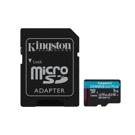 Kingston Technology SDCG4/1TB Tarjeta microSDXC Canvas Go Plus Gen4 de 1 TB, 200 MB/s, A2 U3 V30 y adaptador, 1 TB, MicroSD,