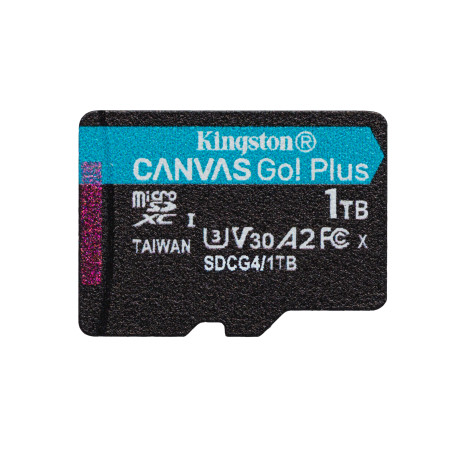 Kingston Technology SDCG4/1TB Tarjeta microSDXC Canvas Go Plus Gen4 de 1 TB, 200 MB/s, A2 U3 V30 y adaptador, 1 TB, MicroSD,