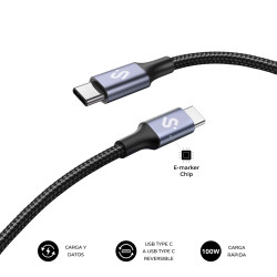 SUBBLIM SUBCAB-C10001 CABLE PLUS 100W C-C 1m BLACK, 1 m, USB C, USB C, USB 2.0, 0,48 Gbit/s, Negro 2