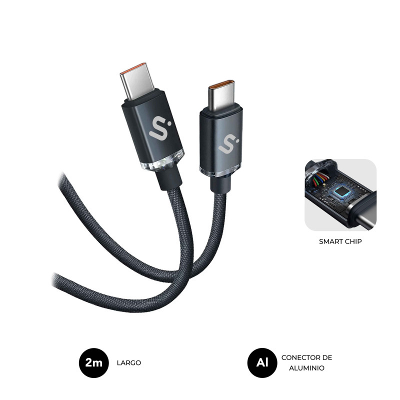 SUBBLIM SUBCAB-C06002 CABLE OPTIMUS 60W C-C 2m BLACK, 2 m, USB C, USB C, USB 2.0, 0,48 Gbit/s, Negro
