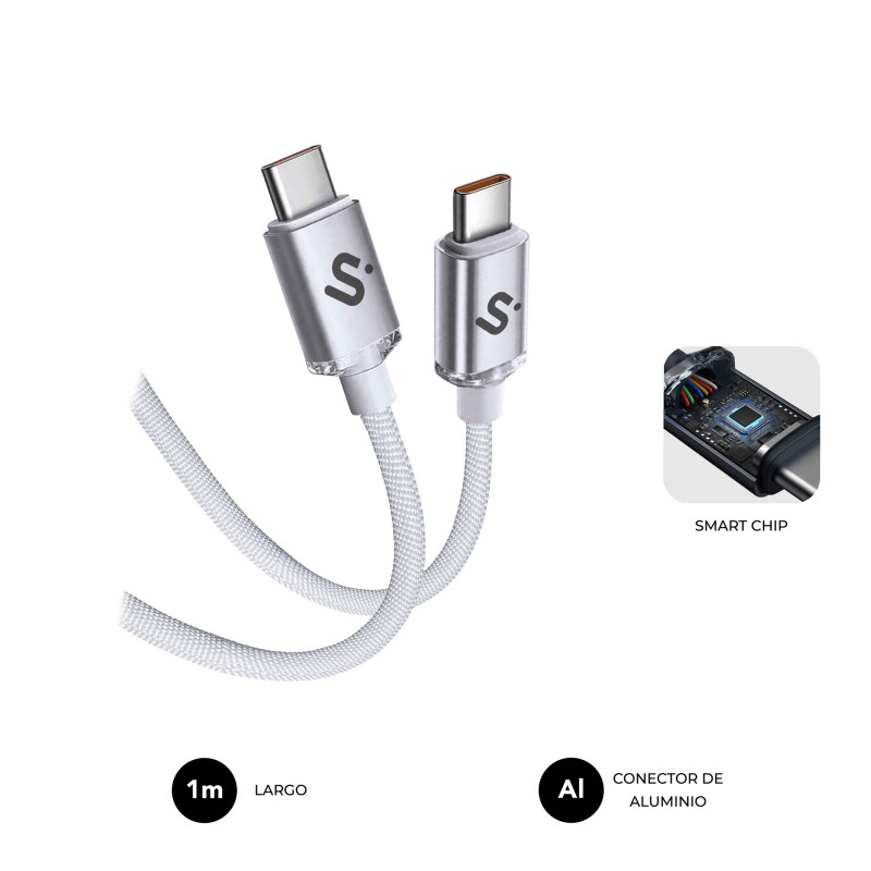 SUBBLIM SUBCAB-C06010 CABLE OPTIMUS 60W C-C 1m WHITE, 1 m, USB C, USB C, USB 2.0, 0,48 Gbit/s, Blanco