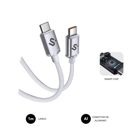 SUBBLIM SUBCAB-C06010 CABLE OPTIMUS 60W C-C 1m WHITE, 1 m, USB C, USB C, USB 2.0, 0,48 Gbit/s, Blanco