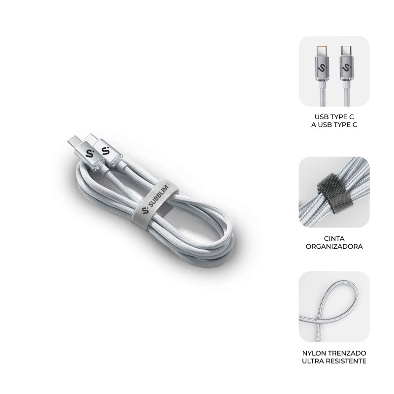 SUBBLIM SUBCAB-C06010 CABLE OPTIMUS 60W C-C 1m WHITE, 1 m, USB C, USB C, USB 2.0, 0,48 Gbit/s, Blanco