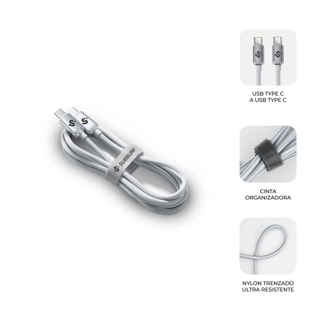 SUBBLIM SUBCAB-C06010 CABLE OPTIMUS 60W C-C 1m WHITE, 1 m, USB C, USB C, USB 2.0, 0,48 Gbit/s, Blanco