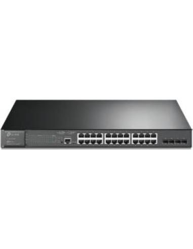 switch 28 puertos rj45 10/100/1000mbps semigestionable jetstream con 24 puertos poe+ (384w) y 4 puertos sfp gigabit montaje en r