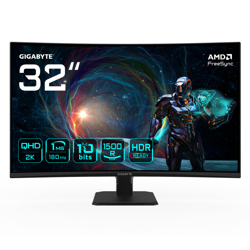 GIGABYTE GS32QCA EU GS32QCA 31.5" Monitor Curvo para Gaming QHD - 2560 x 1440, 180Hz, 1ms, 250 cd/m², FreeSync, HDR Ready,