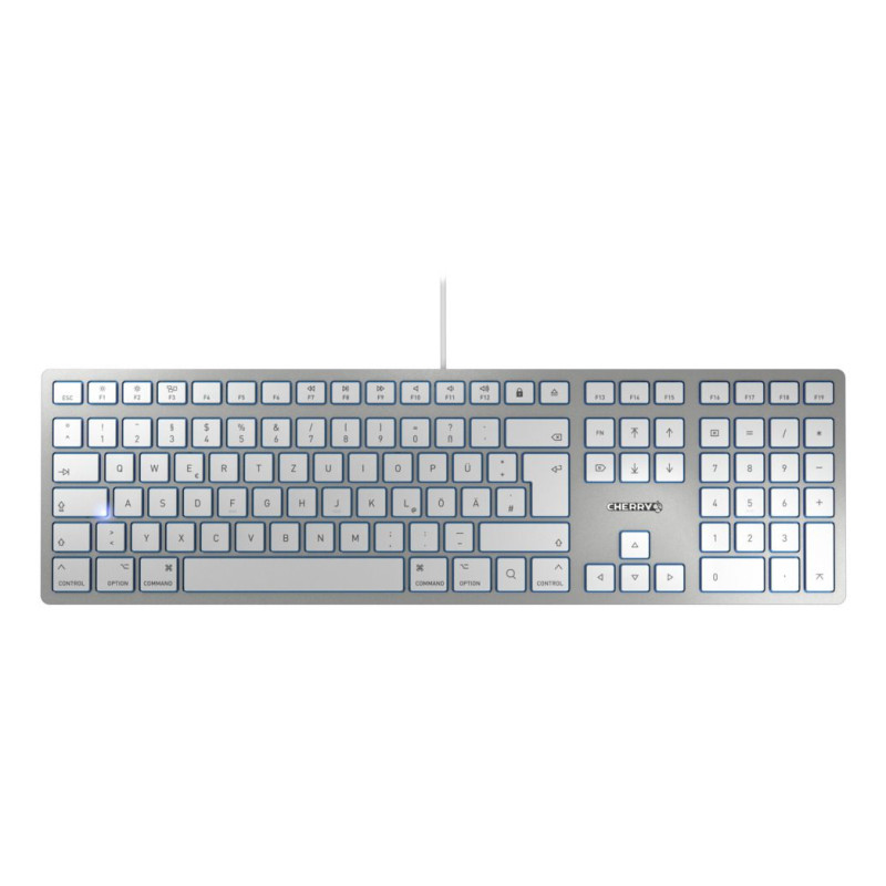 CHERRY JK-1610DE-1 KC 6000 SLIM FOR MAC, Completo (100%), Alámbrico, USB, QWERTZ, Plata