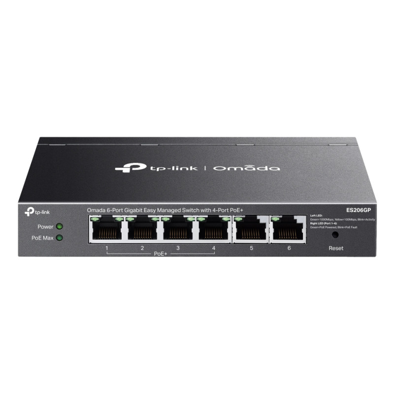 TP-Link ES206GP Omada ES206GP, Gestionado, Gigabit Ethernet (10/100/1000), Energía sobre Ethernet (PoE), Montaje de pared