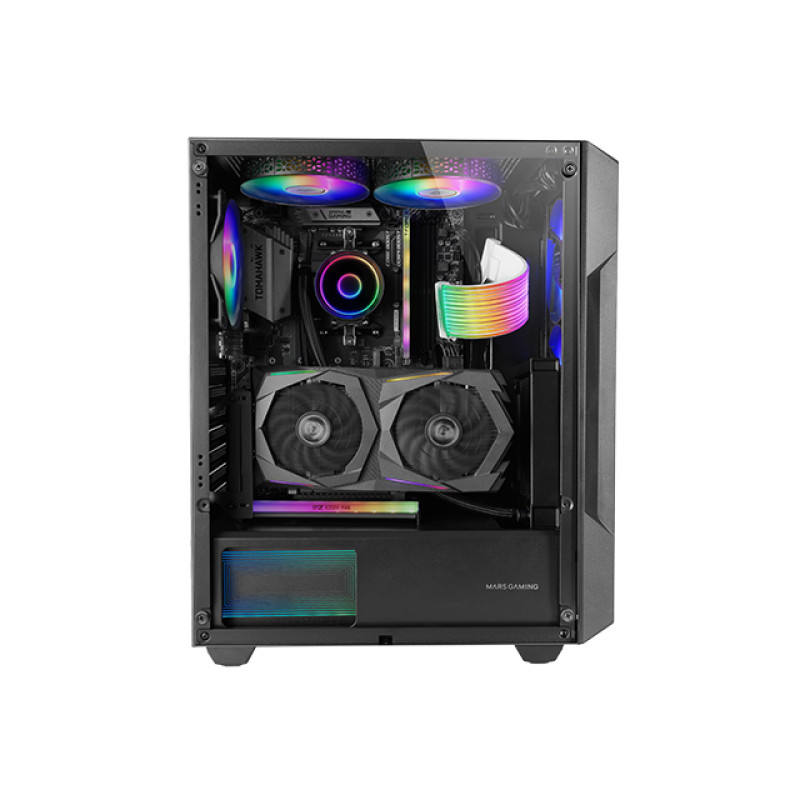 Mars Gaming MC-GEO MC-GEO, Caja Gaming ATX, 4x Ventiladores FRGB Rainbow 12cm, Panel Frontal Mesh Geométrico, Ventana Lateral