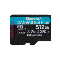 Kingston Technology SDCG4/512GB Tarjeta microSDXC Canvas Go Plus Gen4 de 512 GB, 200 MB/s, A2 U3 V30 y adaptador, 512 GB, 2