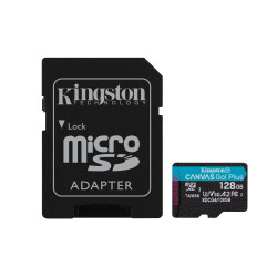 Kingston Technology SDCG4/128GB Tarjeta microSDXC Canvas Go Plus Gen4 de 128 GB, 200 MB/s, A2 U3 V30 y adaptador, 128 GB,