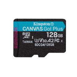 Kingston Technology SDCG4/128GB Tarjeta microSDXC Canvas Go Plus Gen4 de 128 GB, 200 MB/s, A2 U3 V30 y adaptador, 128 GB, 2