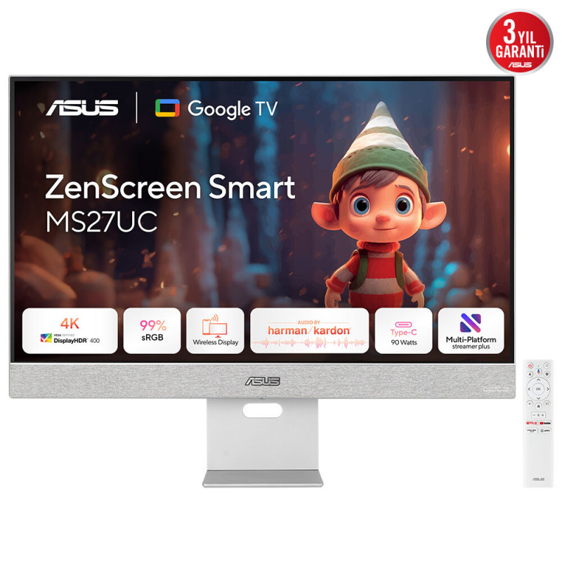 ASUS 90LM0A3H-B01O70 ZenScreen Smart Monitor MS27UC, 68,6 cm (27"), 3840 x 2160 Pixeles, 4K Ultra HD, LCD, 5 ms, Gris