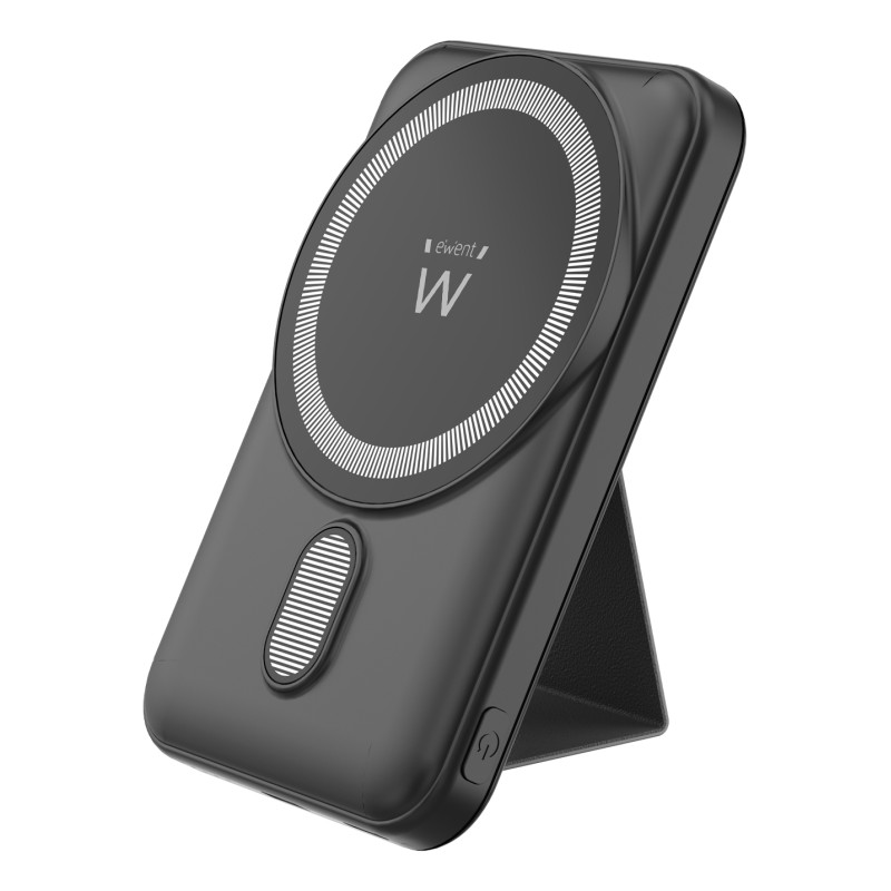 Ewent EW1162 POWER BANK Mag SAFE 10000 mAh PD 22.5W, 10000 mAh, Polímero de litio, Cargador inalámbrico, 22,5 W, Negro