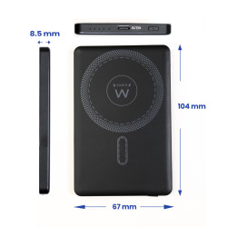 Ewent EW1160 UltraSlim 5000mAh MagSafe PD 22.5W Power Bank, 5000 mAh, Polímero de litio, Cargador inalámbrico, 22,5 W, Negro 2