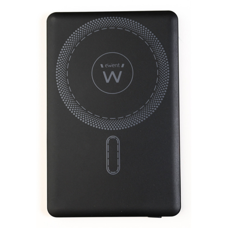 Ewent EW1160 UltraSlim 5000mAh MagSafe PD 22.5W Power Bank, 5000 mAh, Polímero de litio, Cargador inalámbrico, 22,5 W, Negro
