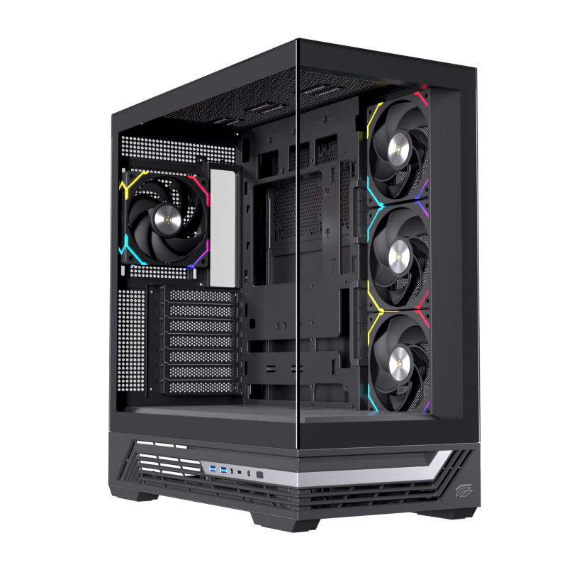 Einarex EXCS-PR-800R-B PRISMA S800 RGB Black, Midi Tower, PC, Negro, ATX, micro ATX, Mini-ITX, Acero, Vidrio templado, Juego