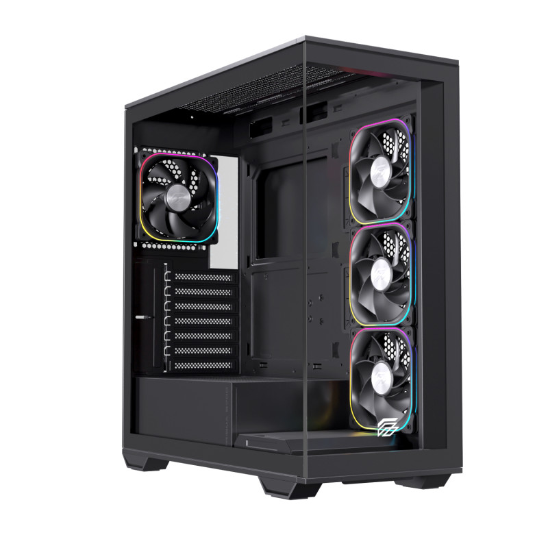 Einarex EXCS-PR-700R-B PRISMA S700 RGB Black, Midi Tower, PC, Negro, ATX, micro ATX, Mini-ITX, Acero, Vidrio templado, Juego