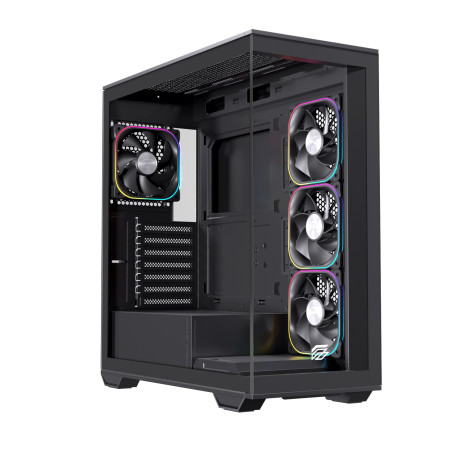 Einarex EXCS-PR-700R-B PRISMA S700 RGB Black, Midi Tower, PC, Negro, ATX, micro ATX, Mini-ITX, Acero, Vidrio templado, Juego