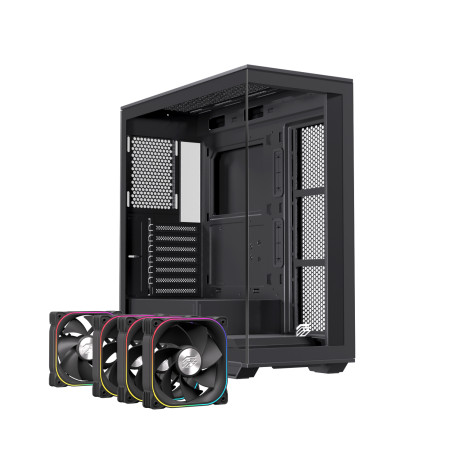 Einarex EXCS-PR-700R-B PRISMA S700 RGB Black, Midi Tower, PC, Negro, ATX, micro ATX, Mini-ITX, Acero, Vidrio templado, Juego