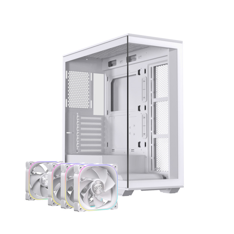 Einarex EXCS-PR-700R-W PRISMA S700 RGB White, Midi Tower, PC, Blanco, ATX, micro ATX, Mini-ITX, Acero, Vidrio templado, Juego