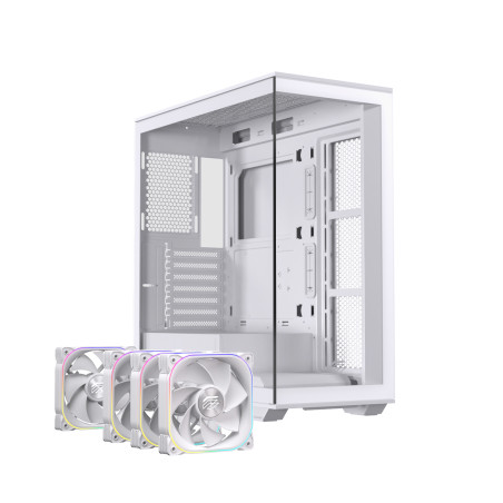Einarex EXCS-PR-700R-W PRISMA S700 RGB White, Midi Tower, PC, Blanco, ATX, micro ATX, Mini-ITX, Acero, Vidrio templado, Juego