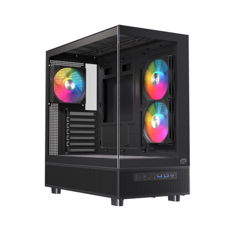 Einarex EXCS-PR-500R-B PRISMA S500 RGB Black, Midi Tower, PC, Negro, ATX, micro ATX, Mini-ITX, Acero, Vidrio templado, Juego