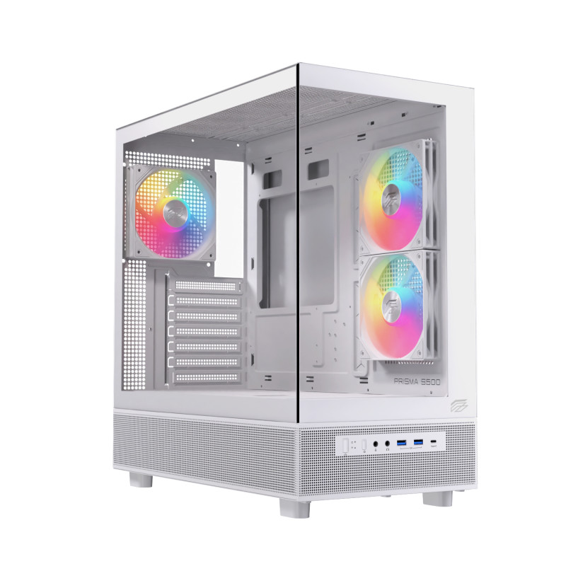 Einarex EXCS-PR-500R-W PRISMA S500 RGB White, Midi Tower, PC, Blanco, ATX, micro ATX, Mini-ITX, Acero, Vidrio templado, Juego
