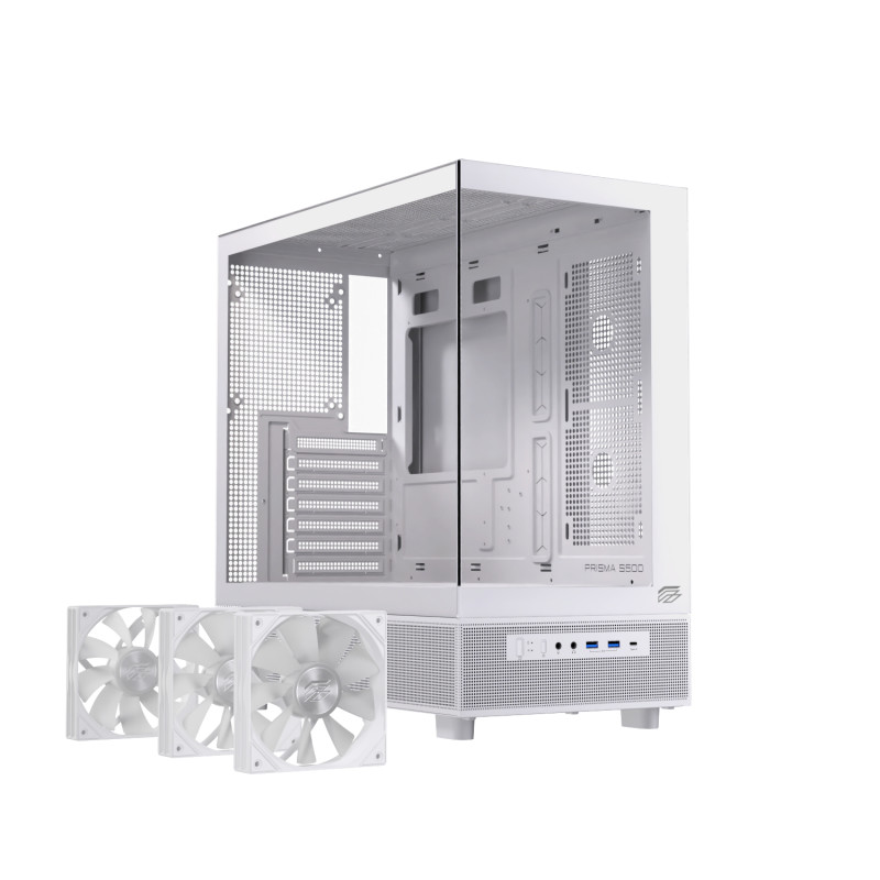 Einarex EXCS-PR-500R-W PRISMA S500 RGB White, Midi Tower, PC, Blanco, ATX, micro ATX, Mini-ITX, Acero, Vidrio templado, Juego