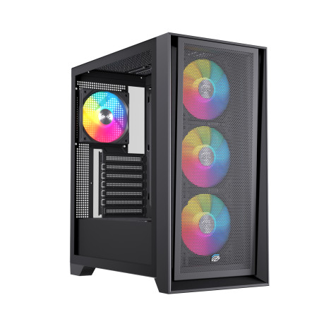 Einarex EXCS-PL-600R-B PULSE P600 RGB Black, Midi Tower, PC, Negro, ATX, micro ATX, Mini-ITX, Acero, Vidrio templado, Juego