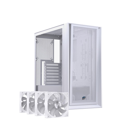 Einarex EXCS-PL-600R-W PULSE P600 RGB White, Midi Tower, PC, Blanco, ATX, micro ATX, Mini-ITX, Acero, Vidrio templado, Juego
