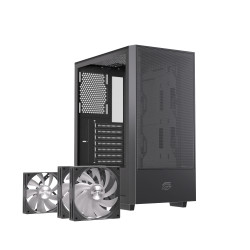 Einarex EXCS-PL-100R-B PULSE P100 RGB Black, Midi Tower, PC, Negro, ATX, micro ATX, Mini-ITX, Acero, Vidrio templado, Juego 2