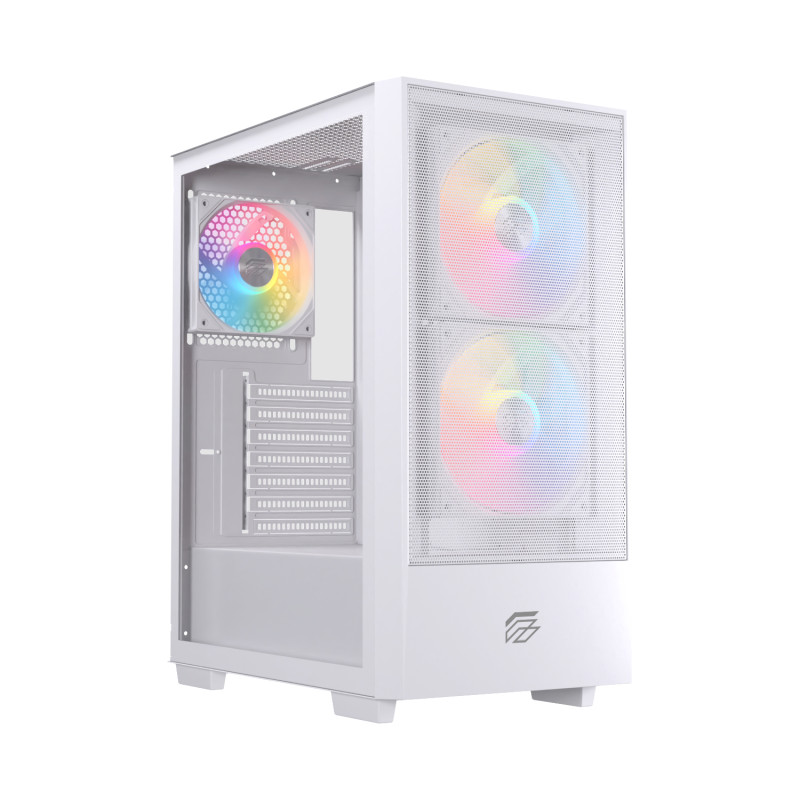 Einarex EXCS-PL-100R-W PULSE P100 RGB White, Midi Tower, PC, Blanco, ATX, micro ATX, Mini-ITX, Acero, Vidrio templado, Juego