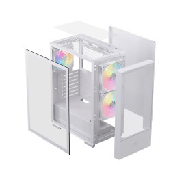 Einarex EXCS-PL-100R-W PULSE P100 RGB White, Midi Tower, PC, Blanco, ATX, micro ATX, Mini-ITX, Acero, Vidrio templado, Juego 2