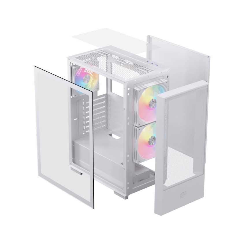 Einarex EXCS-PL-100R-W PULSE P100 RGB White, Midi Tower, PC, Blanco, ATX, micro ATX, Mini-ITX, Acero, Vidrio templado, Juego