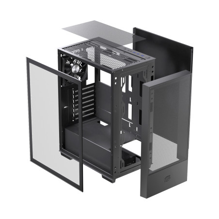 Einarex EXCS-PL-100C-B PULSE P100 Core Black, Midi Tower, PC, Negro, ATX, micro ATX, Mini-ITX, Acero, Vidrio templado, Juego