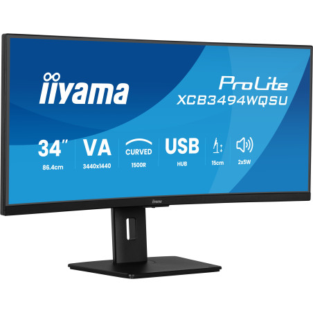 iiyama XCB3494WQSU-B1 ProLite XCB3494WQSU-B1, 86,4 cm (34"), 3440 x 1440 Pixeles, UltraWide Quad HD, LED, 0,4 ms, Negro