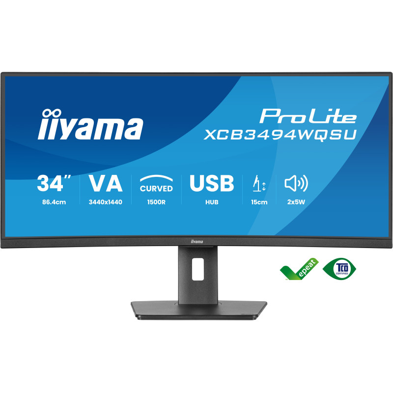 iiyama XCB3494WQSU-B1 ProLite XCB3494WQSU-B1, 86,4 cm (34"), 3440 x 1440 Pixeles, UltraWide Quad HD, LED, 0,4 ms, Negro