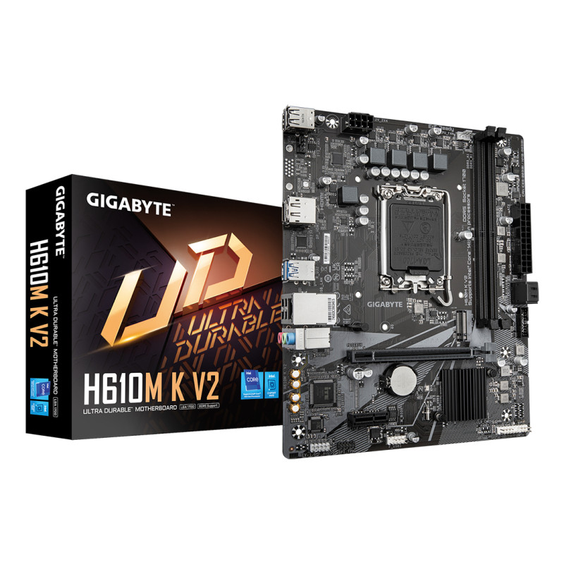 GIGABYTE H610M K V2 H610M K V2 Placa base - Procesadores Intel Core 14ª generación, hasta 5600 MHz DDR5, 1xPCIe 3.0 M.2, LAN