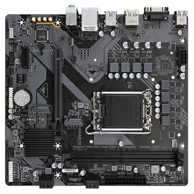 GIGABYTE B760M E B760M E Placa base - Compatible con procesadores Intel Core 14ª generación, VRM de 6+1+1 fases, hasta 7200