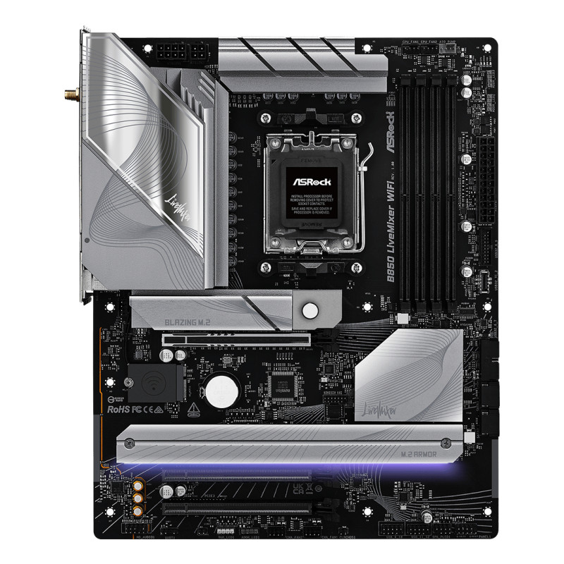 Asrock 90-MXBQU-A0UAYZ B850 LiveMixer WiFi, AMD, Zócalo AM5, AMD Ryzen 7000 Series, AMD Ryzen 8000 Series, AMD Ryzen 9000