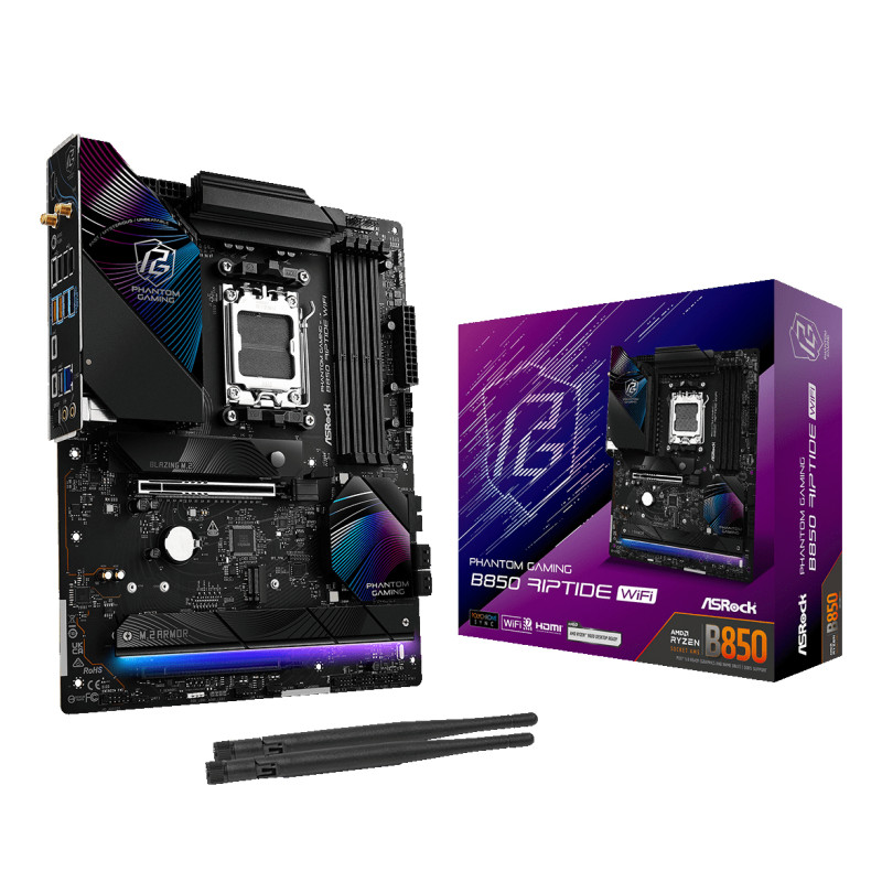 Asrock 90-MXBQT0-A0UAYZ Phantom Gaming B850 Riptide WiFi, AMD, Zócalo AM5, AMD Ryzen 7000 Series, AMD Ryzen 8000 Series, AMD