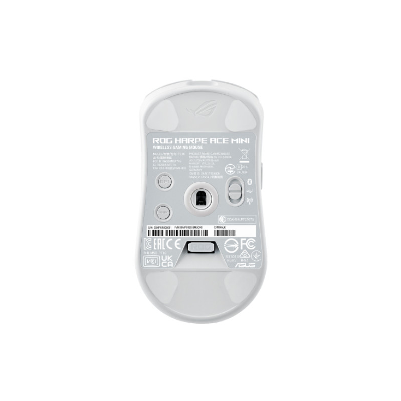 ASUS 90MP03Z0-BMUA10 ROG Harpe Ace Mini, Ambidextro, Óptico, RF Wireless + Bluetooth + USB Type-C, 42000 DPI, Blanco
