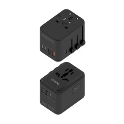 AISENS ASPS-2A3C09-BK Adaptador Enchufe Universal Para Viaje EU/USA/UK/AU Con Cargador USB GaN, 2xUSB-A (A1 QC3.0), 3xUSB-C (C1 2