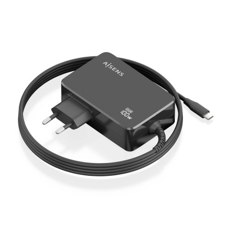 AISENS ASCH-1PD100WL50-BK Cargador GaN 100W PD3.0 1xUSB-C 1.8m, Negro, Interior, Corriente alterna, 20 V, 5 A, 1,8 m, Negro