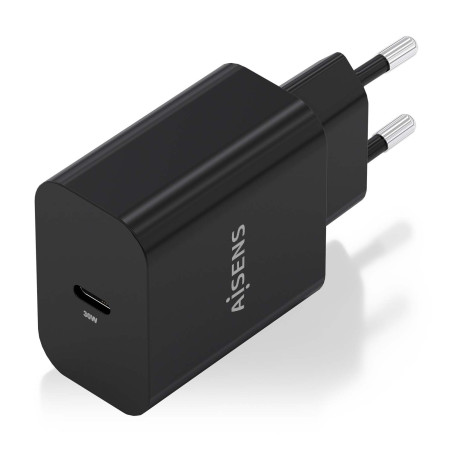 AISENS A110-0941 Cargador GaN 30W, 1xUSB-C PD3.0, Negro, Interior, Corriente alterna, 20 V, Negro